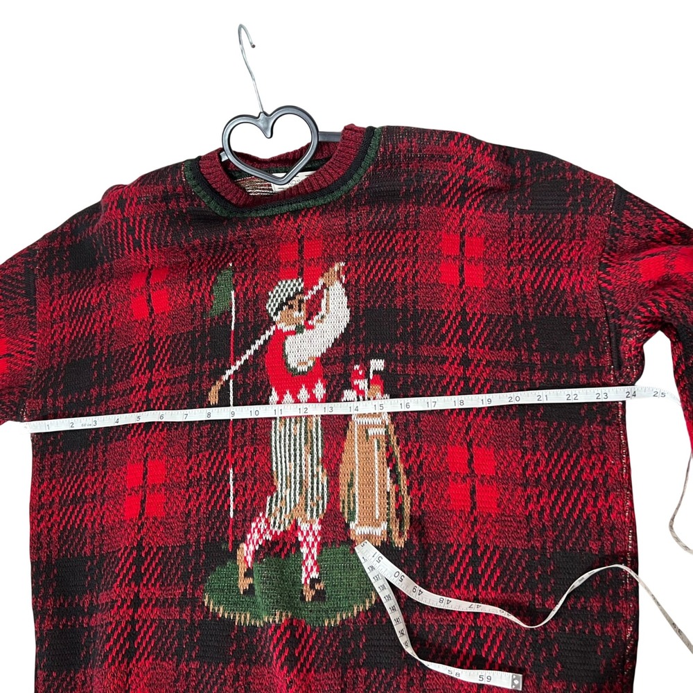 Crossings Christmas Men's Plaid Golf Fair‎ SweaterXLRed Black Green Knit Crew - Picture 4 of 9